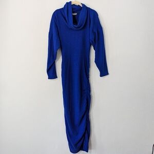 Patrick Kelly Vintage Wool Rabbit Blend Knit Dress Cowl Dress Ruched Blue 2